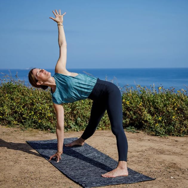 Manduka Shala Yoga Rug 71" - Outdoor Yoga & Meditation | Foldable & Machine Washable | Natural Cotton | Handmade | 71 x 26 inches | Flaneur Blue-FlexoryFit