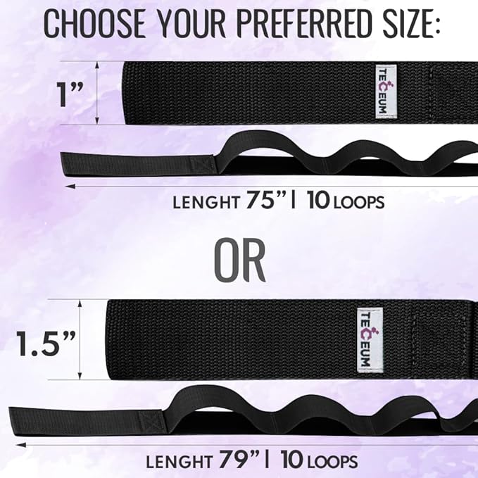 TECEUM Stretching Strap for Yoga & Physical Therapy – 10 Loops – Non-Elastic Leg Stretch Straps for Stretching, Exercising, Pilates, Post-Injury Rehabilitation for All Levels – Men & Women-FlexoryFit
