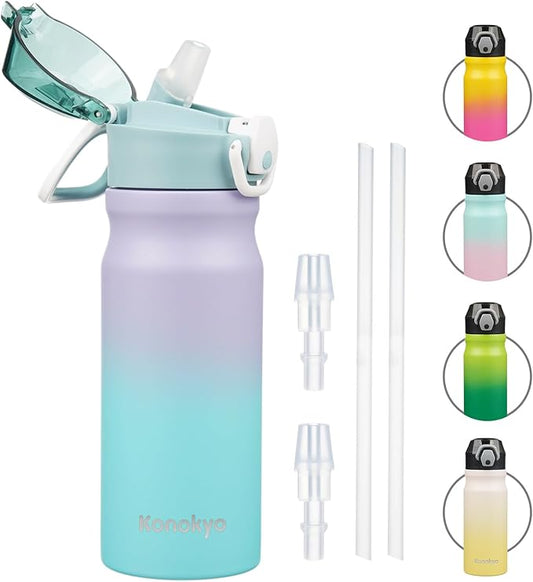 Insulated Water Bottle with Straw and Carry Loop,18 oz Stainless Steel Double Wall Vaccum Metal Water Flask with Leak-proof Lid,Oasis-FlexoryFit