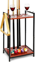 Pool Stick Holder Floor Stand - Multifunctional Billiard Cue Rack Hold 10 Pool Cue, Billiard Balls, Cup, Wood Cue Stick Holder Stand Pool Table Accessories for Game Room Billiard Room Decor Club (Red)
