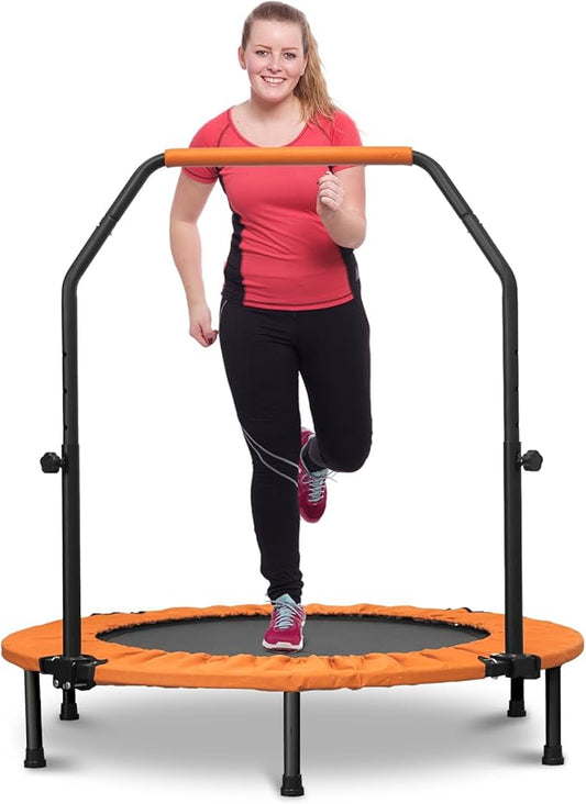HYD-Parts 40" 48" Mini Trampoline for Adults and Kids Exercise Rebounder with Adjustable Bar Fitness Trampoline Indoor Max Load 330 440lbs-FlexoryFit