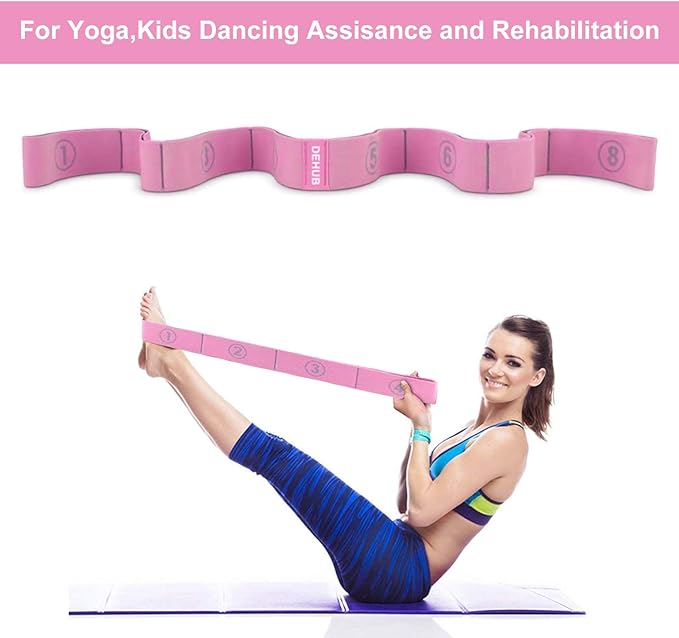 Stretch Strap, Elastic Yoga Stretching Strap, Multi-Loop for Physical Therapy, Pilates, Yoga, Dance & Gymnastics Exercise and Flexible Pilates Stretch Band-FlexoryFit