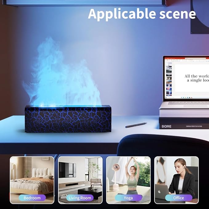 Colorful Flame Diffuser with 7 Colors, Colorful Volcano Flame Aroma Diffuser Humidifier with Waterless Auto-Off Protection for Spa Home Yoga Office Bedroom