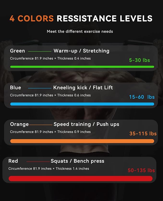 SUNPOW Pull Up Assistance Bands - Set of 5 Resistance Heavy Duty Workout Exercise Stretch Fitness Bands Assist Set for Body, Instruction Guide and Carry Bag Included