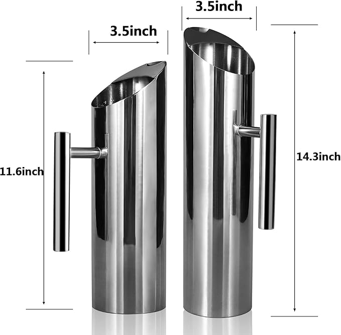 Modern Stainless Steel Water Pitcher Resistant Metal Drink Pitcher with Ice Guard 53 Ounce Polished Serving Jug for Water, Iced Tea, Juice or Beer Restaurant Ware by GwenB