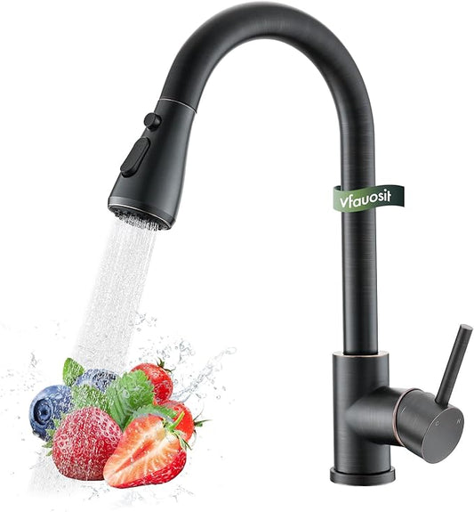 Oil Rubbed Bronze Faucet with Pull Down Sprayer - Bronze Kitchen Sink Faucet, Single Handle, Single or 3 Hole, Sprayer