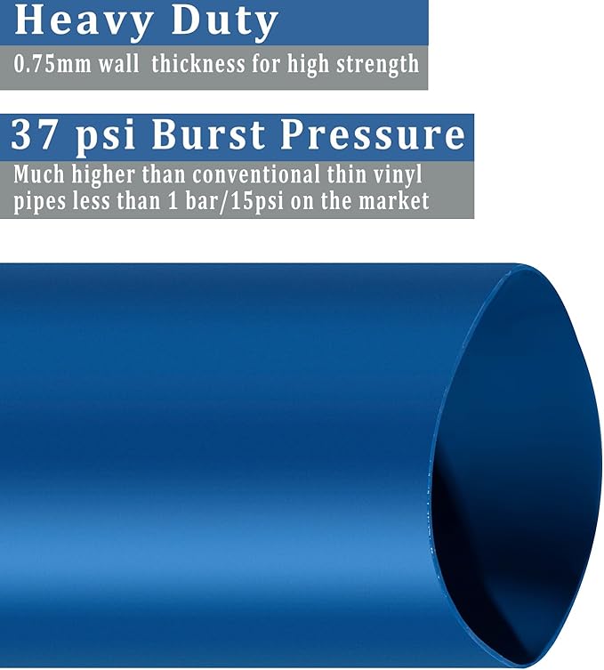 Pool Backwash Hose 2 inch × 25 ft Thicken Blue Water Discharge Pipe Lay Flat Tubing Hose for Backwash Pool Filter, Drain Pool Pond Water (2in-25ft Vinyl Tubing)