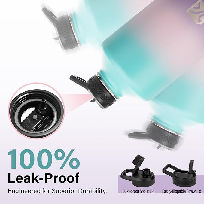 1 Gallon Water Bottle Insulated | Thickened Stainless Steel Vacuum Metal Water Jug | Portable Sports Large for Gym and Hiking with Straw, Carrier Bag, Handle Strap | BPA-Free 128 oz-FlexoryFit