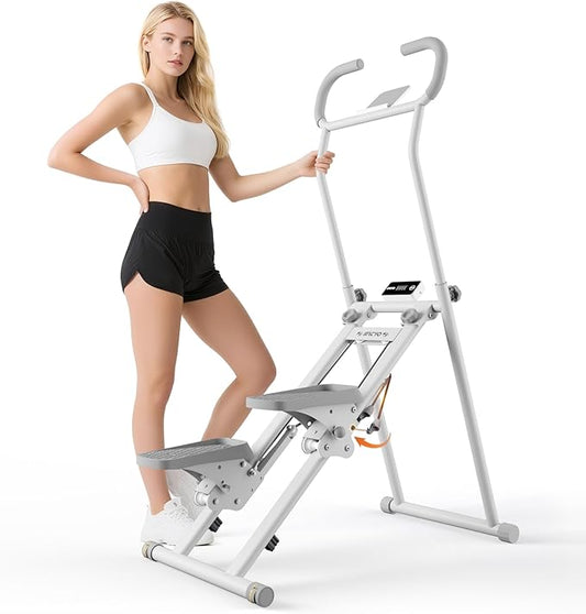 Stair Stepper with Adjustable Resistance - Stair Climber for Home Gym, Folding Cardio Machine with Extended Step Range, Adjustable Handlebar & Pedals, Tablet Holder by MACYO