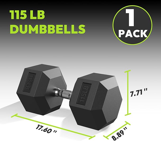Hex Dumbbell 40-125 lb, Rubber Encased Exercise & Fitness Dumbbells, Hand Weight for Strength Training-FlexoryFit
