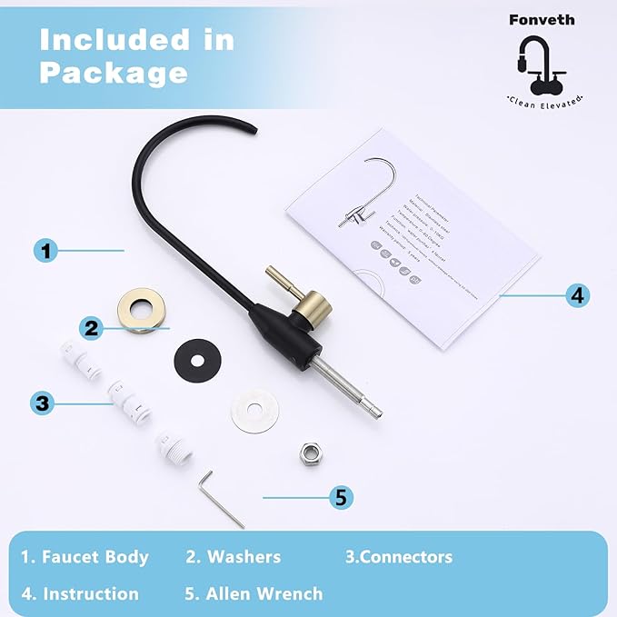Drinking Water Faucet, Black and Gold RO Faucet Kitchen Water Filter Faucet for Non-Air Gap Reverse Osmosis Water Filtration System