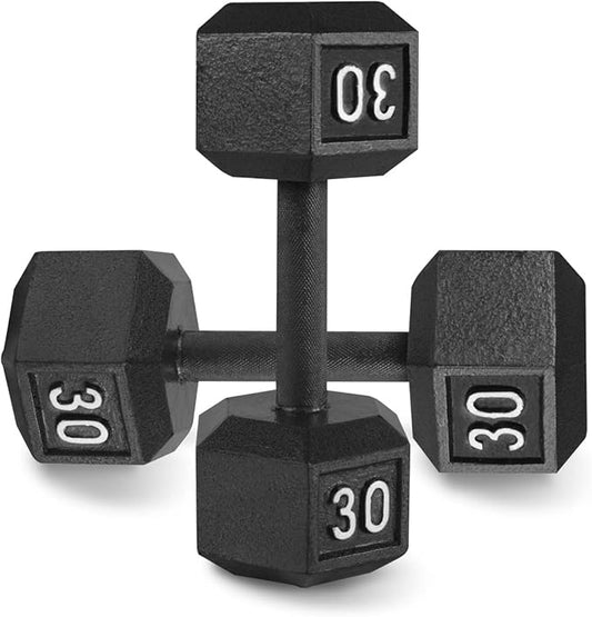 WF Athletic Supply Cast Iron Solid Hexagon Gray/Black Dumbbells, Strength Training Free Weights Set of 2 for Women and Men, Hand Weights Sold by Pairs, Multi-Select Size Options Available-FlexoryFit