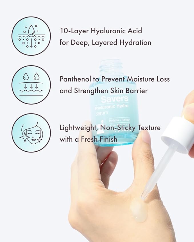 IT’S SKIN Dr.Savers Hyaluronic Acid Hydro Serum 1.01 fl.oz, Deep Hydration Moisturzing Serum with Hyaluronic Acid and Panthenol, Lightweight Non Sticky Moisturizer for Sensitive Skin, Korean Skincare-FlexoryFit