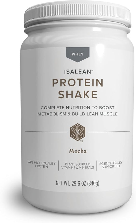 IsaLean Protein Shake - Complete Superfood Meal Replacement for Maintaining Healthy Weight and Lean Muscle Growth with 24 Vitamins and Minerals - 29.6 oz - 14 Meal Canister (Mocha) - Canister-FlexoryFit