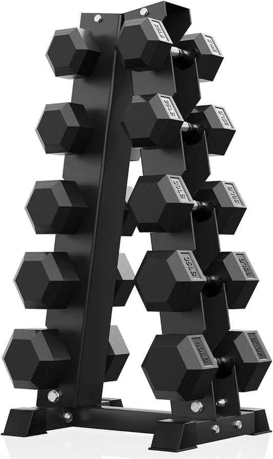 PAPABABE Hex Dumbbell Sets with Rack, 60-550lb Rubber Coated Dumbbell Weight Set and Storage Rack, Multiple Options Hand Weights for Strength Training-FlexoryFit