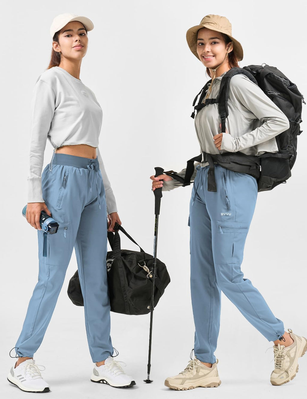 BVVU Women's Hiking Pants Lightweight Quick Dry Travel Outdoor Pants Waterproof Work Cargo Joggers with Zipper Pockets