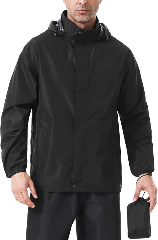 iCreek Men's Rain Jacket Lightweight Waterproof Packable Rain Shell Jacket Raincoat with Hood Windbreaker for Cycling, Golf-FlexoryFit