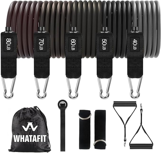 WHATAFIT Resistance Bands, Exercise Bands，Resistance Bands for Working Out, Work Out Bands with Handles for Men and Women Fitness, Strength Training Home Gym Equipment-FlexoryFit