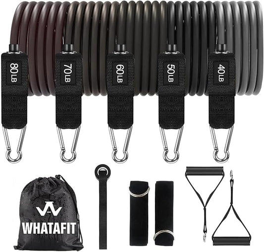 WHATAFIT Resistance Bands, Exercise Bands，Resistance Bands for Working Out, Work Out Bands with Handles for Men and Women Fitness, Strength Training Home Gym Equipment-FlexoryFit