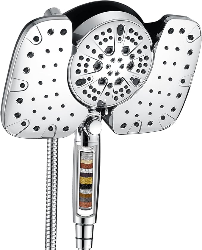 2-in-1 Shower Heads with Handheld Spray Combo: 10” Rainfall Shower Head & Hand Held Shower Head, 9 Spray Settings Detachable Shower Head with ON/OFF Switch and 15-Stage Filter