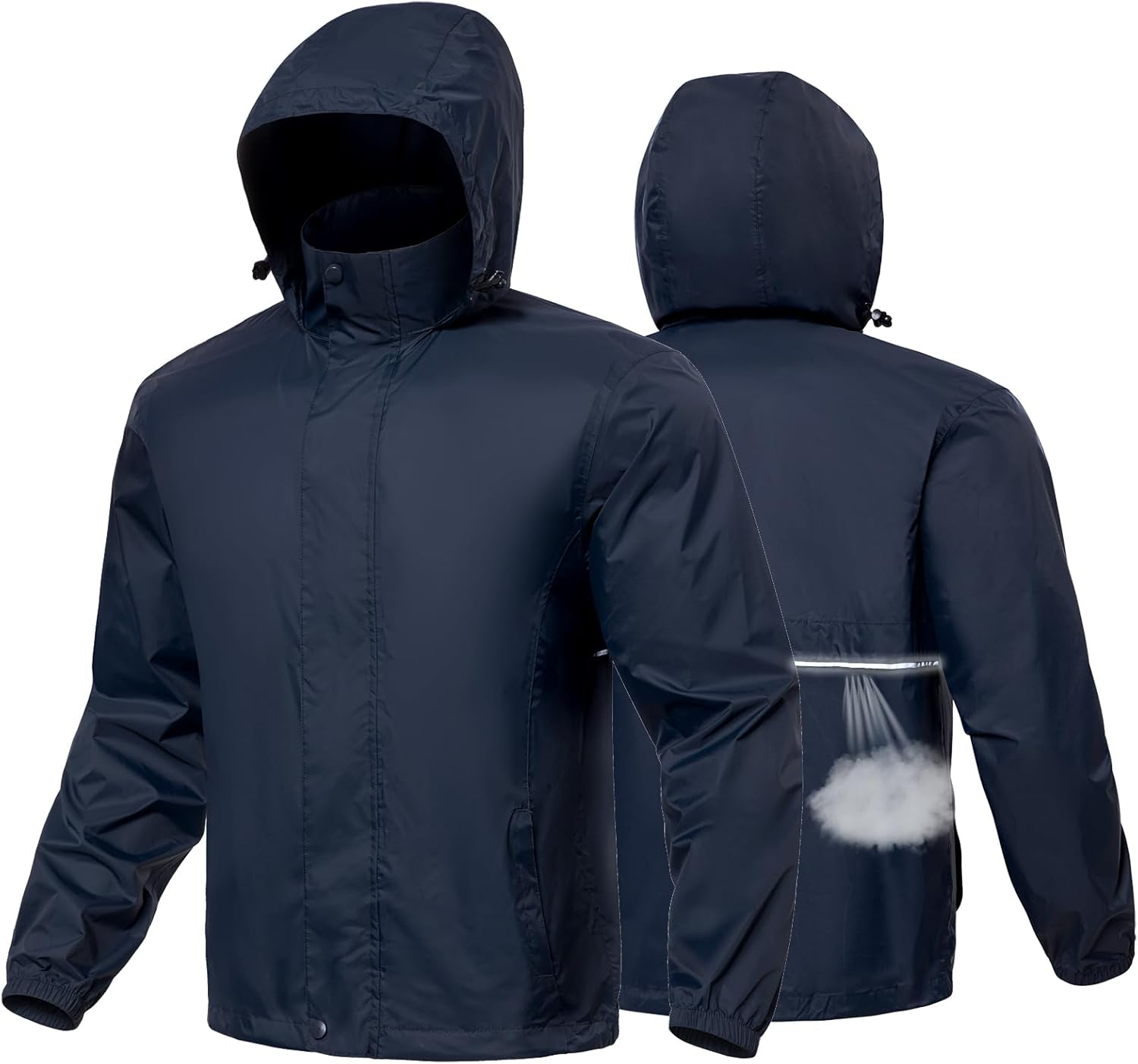 MANSDOUR Men's Packable Rain Jacket Waterproof Lightweight Windbreaker Cycling Golf Hiking Reflective Raincoat with Hood