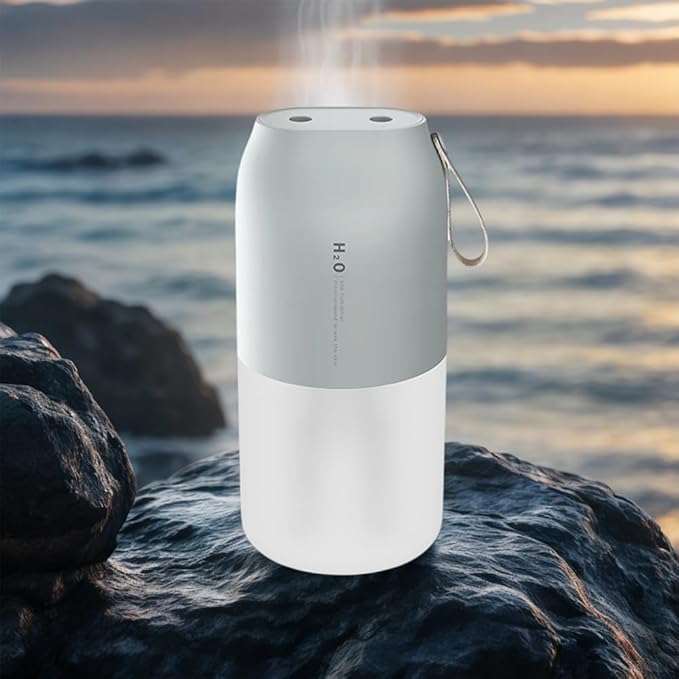 Dual Nozzle Portable Humidifier 300ml with Dual Spray Modes and Night Light for Bedroom and Car