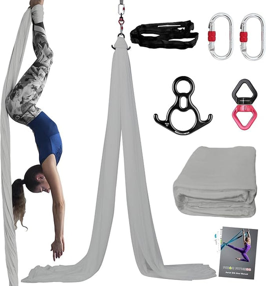 PRIOR FITNESS Aerial Silks Kit Colorful 9/15/20 Yards 40D Nylon Fabric Hammock Set With Hardware & Guide for All Levels Of Aerial Yoga Practice and Acrobatic Flying For Adults Aerial silk-FlexoryFit