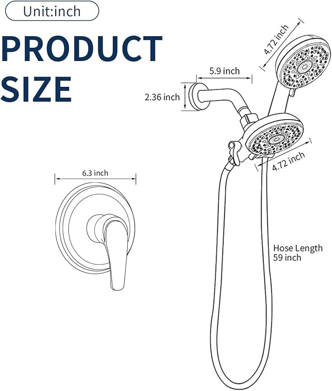 Shower Faucet Set Complete Shower Kit Dual Shower Head and Handheld 2 in 1 Combo Set Shower System Shower Trim Kit Combo Set Shower Fixtures, Brushed Gold