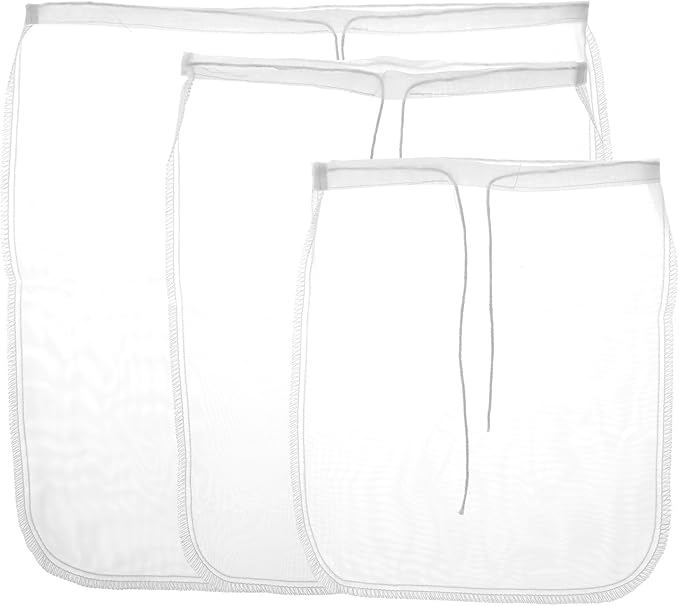 Nut Milk Bag, 3 Pack reusable Nylon Cheesecloth Fine Mesh Cheese Bags Food Strainer for Almond Soy Yogurt Cold Brew Coffee Tea Beer Celery Juice Fine Nylon Mesh, 3 Sizes