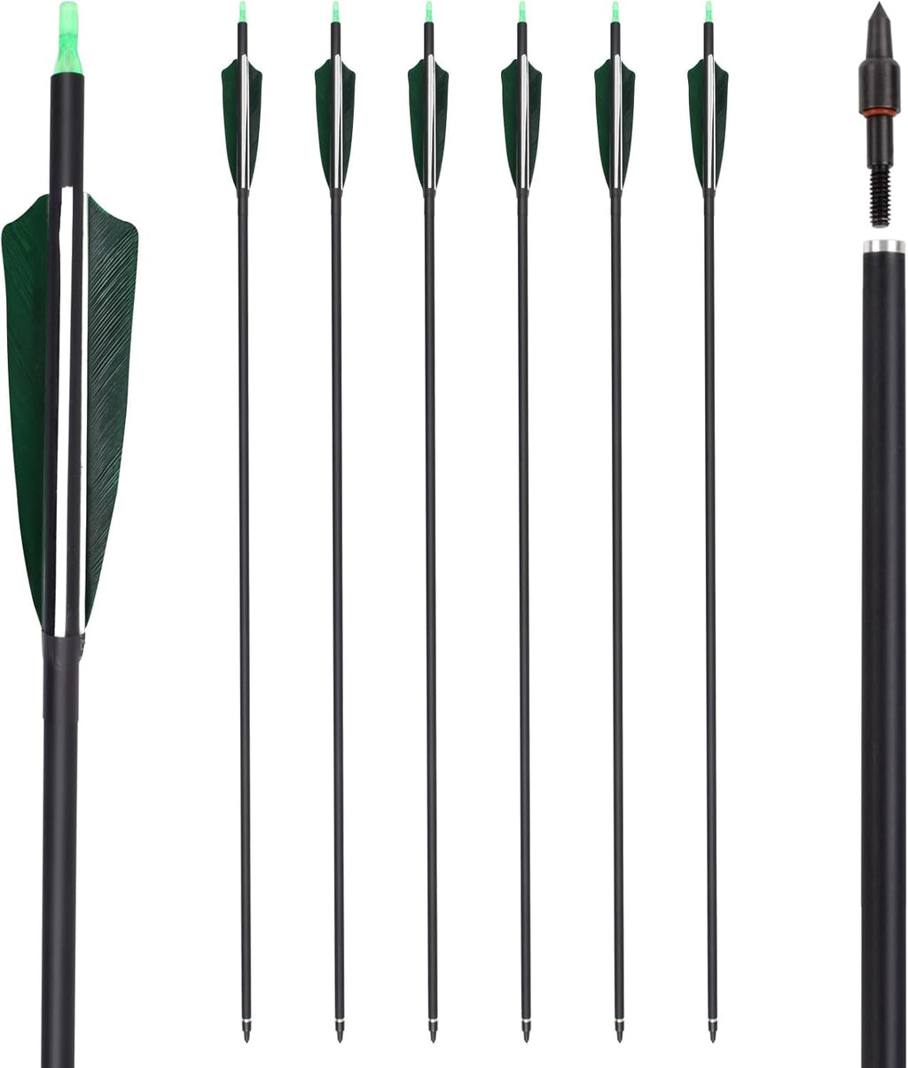 YLS 500 Spine Arrows 30 Inch Carbon Arrows 4" Turkey Feather Archery Target Practice Hunting Arrows with for Recurve Bow Long Bow