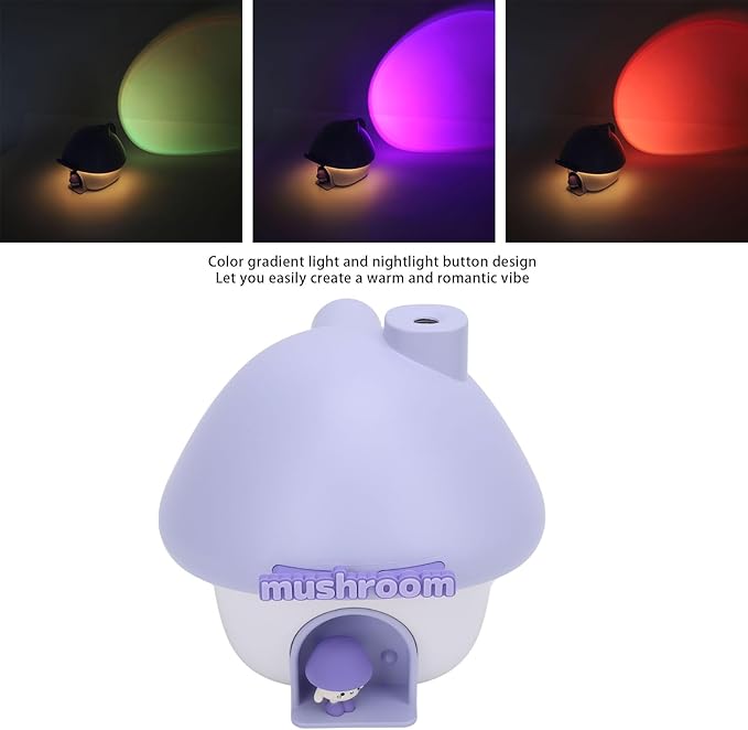 Travel Portable Cute Mushroom House Design Humidifier with Night Light, Personal 300ml Silent Humidifier for Office, Bedroom Car