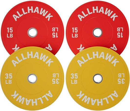 Colorful Olympic Bumper Plates, 2-inch Stainless Steel Insert, Virgin Rubber Weight Plate Set for Barbell Weight Lifting and Strength Training Home Gym
