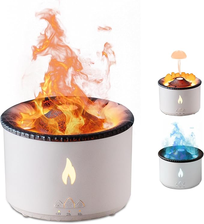 Volcano Humidifier Flame Aroma Diffuser: Ultrasonic Essential Oil Scent Diffuser 300ml Large Capacity 2-in-1 Essential Oil Diffuser with Function Timer for Bedroom Home Office (No Remote Control)