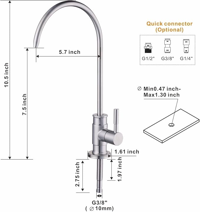 Drinking Water Faucet Brushed Nickel, Wellup Reverse Osmosis Faucets for Non Air Gap RO Water Filtration System, Leadless Stainless Steel Kitchen Water Filter RO Faucet for Kitchen Bar Sink