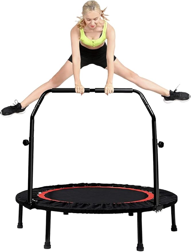 Kanchimi 550 LBS Foldable Mini Trampoline, 40" Fitness Trampoline Without armrests/U Shape Adjustable Foam Handle, Stable&Quiet Exercise Rebounder for Adults Indoor/Outdoor Workout-FlexoryFit
