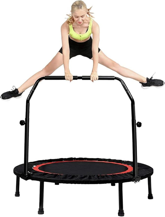 Kanchimi 550 LBS Foldable Mini Trampoline, 40" Fitness Trampoline Without armrests/U Shape Adjustable Foam Handle, Stable&Quiet Exercise Rebounder for Adults Indoor/Outdoor Workout-FlexoryFit