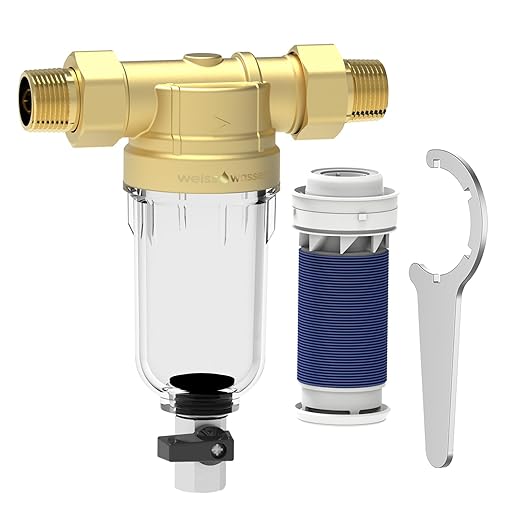 Weisswasser Sediment Filter, 90 Micron Reusable Spin Down Sediment Water Filter with Anti-Clog Disc Filtration, Pre-Filtration, Whole House Water Filter for Well Water, 3/4" MNPT
