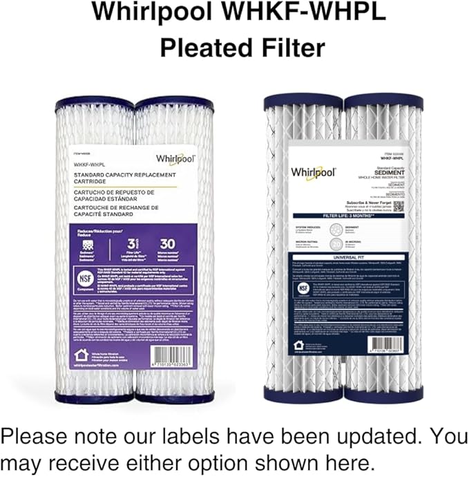 Whirlpool Whole House Pleated Water Filters WHKF-WHPL, Full Case of 24 Filters, NSF Certified 30-Micron Filtration Reduces Sediment, Sand, Soil, Silt & Rust, for standard filter housings
