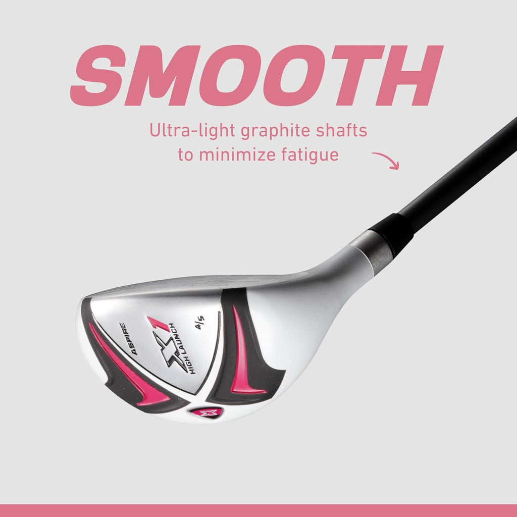 Aspire X1 Women’s Golf Clubs Set – 15 Piece Golf Club Package with Titanium Alloy Driver, Fairway Wood, 6pw Irons, Putter, Lightweight Stand Bag & Headcovers – Right Handed Petite & Regular Sizes