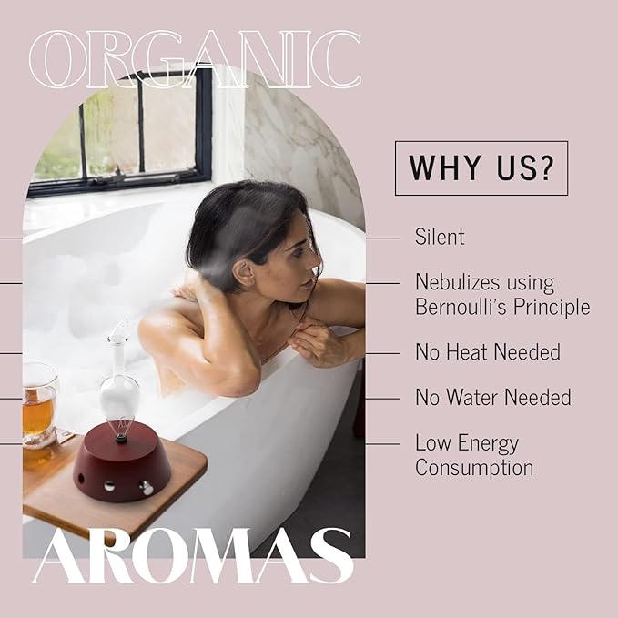 Elegance Nebulizing Essential Oil Diffuser for Aromatherapy by Organic Aromas - Light-Colored Wood Base and Glass Reservoir