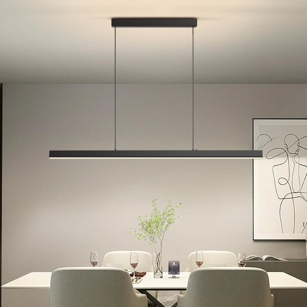 Modern Ceiling Pendant Lights,71in LED Black Linear Chandelier with Remote Control 3000k-6000K Adjustable Color Temperature,Island Lighting Hanging Light for Kitchen,Dining Room,Living Room