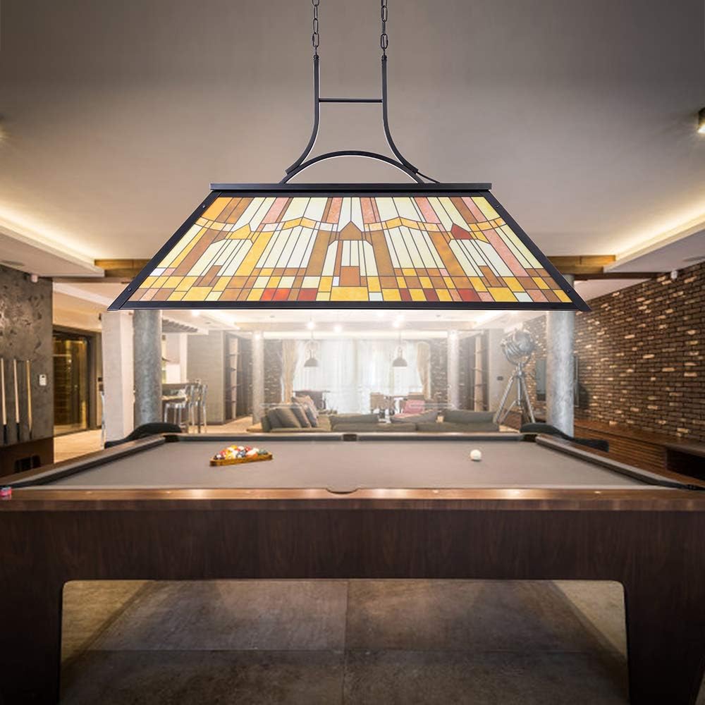 Wellmet 3-Lights Pool Table Lamp with Tiffany-Style Shade for 7' 8' 9' Table, 43.3” Vintage Billiards Light Fixtures Ceiling for Man Cave Club Bar Game Game Room