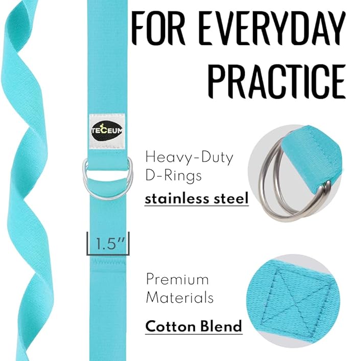 TECEUM Yoga Strap & Mat Strap – 2 IN 1 – Cotton – 6 ft 8 ft 10 ft (30+ colors) – Adjustable Non-Slip Belt for Yoga, Pilates, Stretching, Physical Therapy, Fitness & Home Workout – For Carrying Mats-FlexoryFit