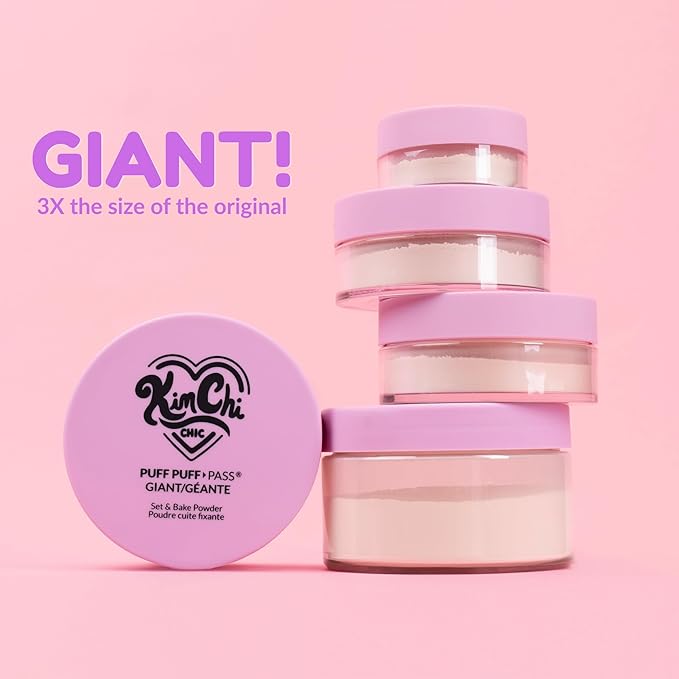 KimChi Chic Giant Puff Puff Pass Set & Bake Powder - Loose Setting Powder with Rice & Vitamin E, Finely Milled for All Day Wear, Translucent 80g-FlexoryFit