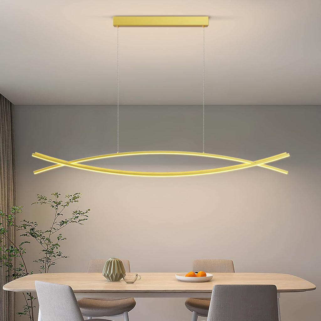 Modern LED Pendant Lights, 47in Gold Chandelier Dimmable with Remote Control 3000k-6000K Adjustable Color Temperature, Aluminum Island Lighting Lamp Fixture for Kitchen, Dining Room