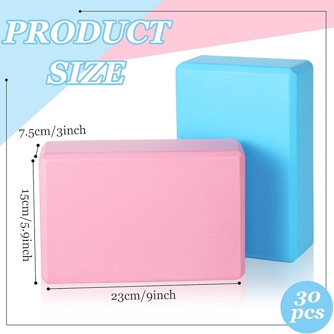 Meooeck 30 Pcs Yoga Blocks Bulk Eva Foam Block Pack, 9 x 6 x 3 Inch Exercise Brick Foam High Density Soft Non Slip Yoga Accessories for Exercise Pilates General Fitness and Workouts, Multicolor-FlexoryFit