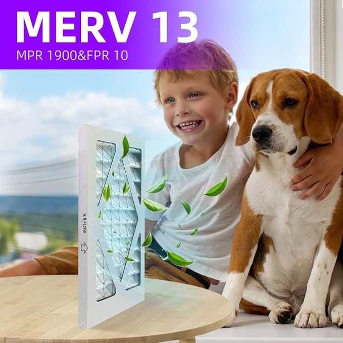 10x10x1 MERV 13 (6-Pack) Pleated Air Filter (Actual Size: 9.75" x 9.75" x 0.75") MPR 1500-1900 & FPR 10, Furnace Air Filters, 10x10x1 air filter