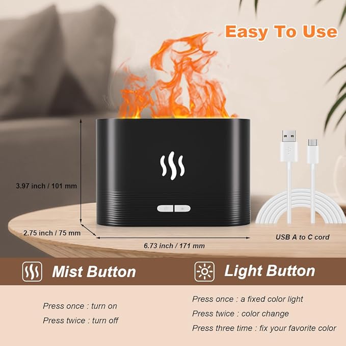 Colorful Flame Aroma Diffuser, Flame Diffuser Humidifier with 7 Changing Colors, 180ml Aromatherapy Diffuser with Waterless Auto-Off Protection for Spa Home Yoga Office Bedroom