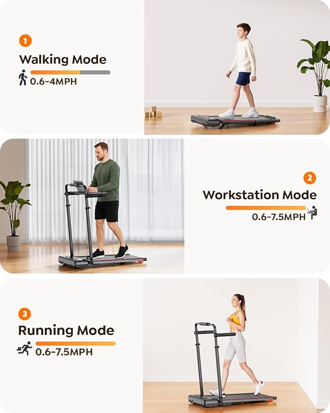 3 in 1 Under Desk Treadmill with 10% Incline, Walking Pad Treadmill with Removable Desk Workstation, Adjustable Height for Different Need, Foldable for Home Small Office-FlexoryFit