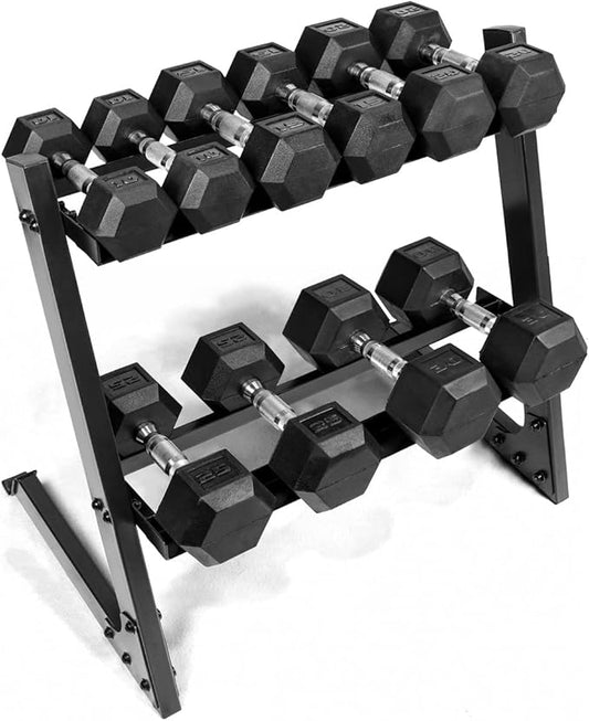 WF Athletic Supply 200Lb Dumbbell Set, 10-30Lb Dumbbell Set with Two-Tier Storage Rack for Muscle Toning, Strength Building & Weight Loss - Multiple Choices Available-FlexoryFit